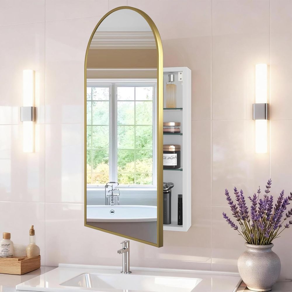 Bathroom Cabinet Mirror - Luxurious Arched Gold Bathroom Medicine Cabinet
