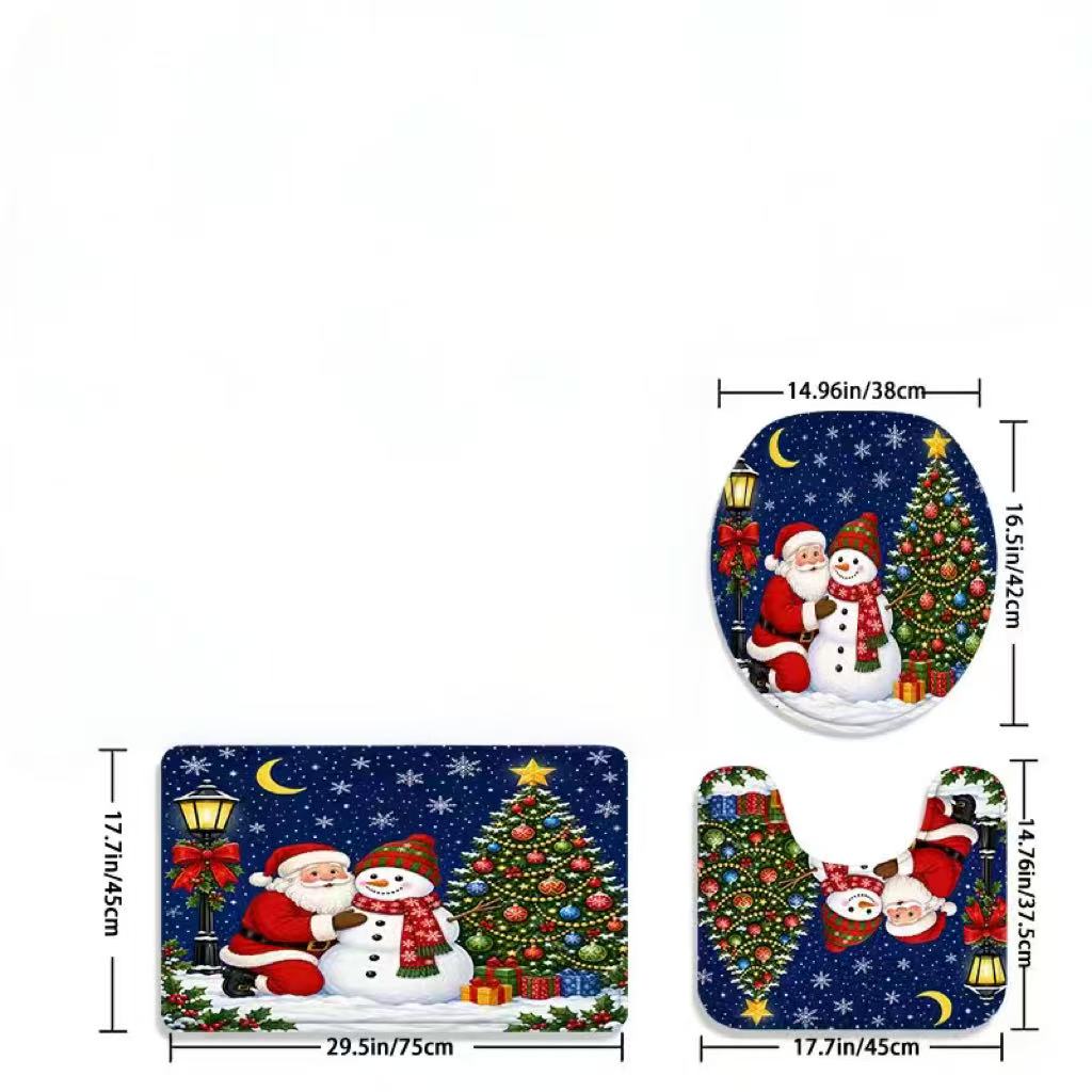 Home Bathroom Scene - 3Pcs Christmas Bathroom Rug Set, Santa