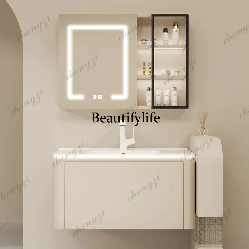A17 Cream gray wind solid wood - огляд і ціна Bathroom Cabinet Mirror