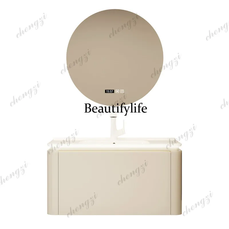 A17 Cream gray wind solid wood - огляд і ціна Bathroom Cabinet Mirror