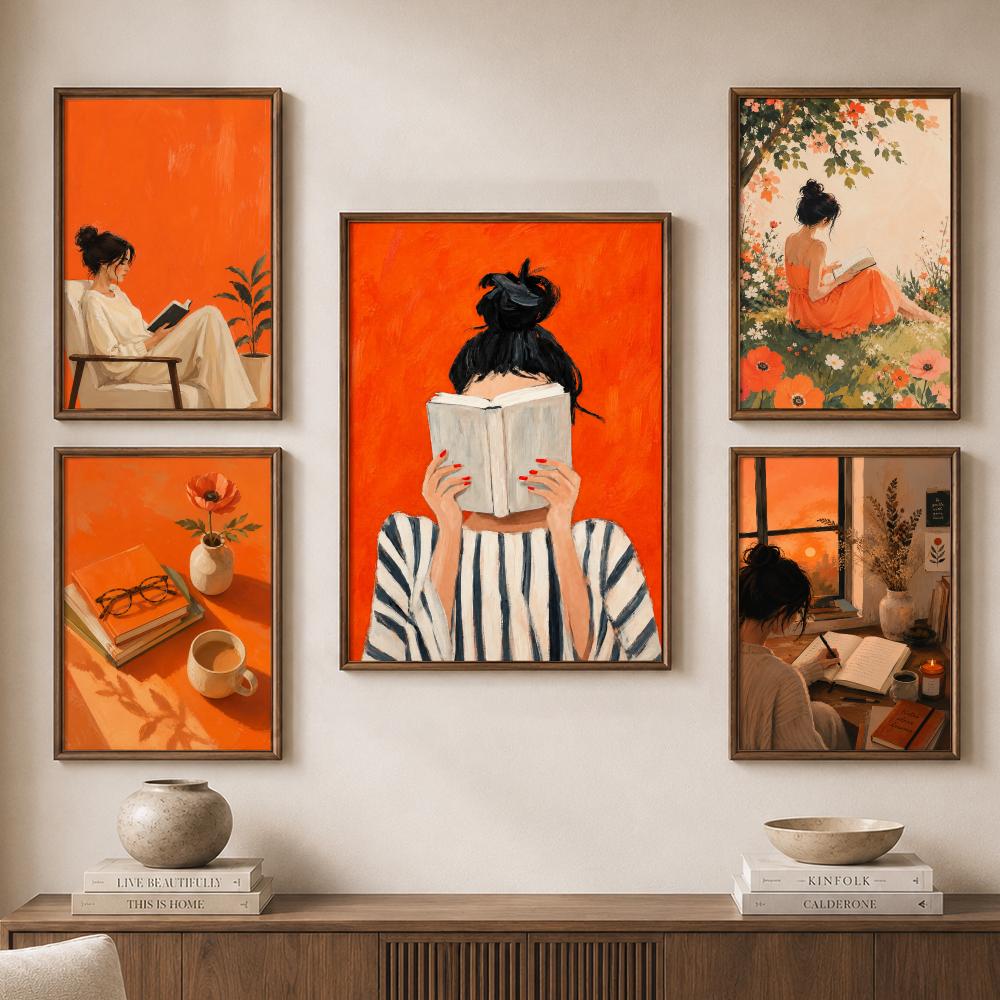 Orange Cozy Women Reading Coff - огляд і ціна Home Bathroom Scene