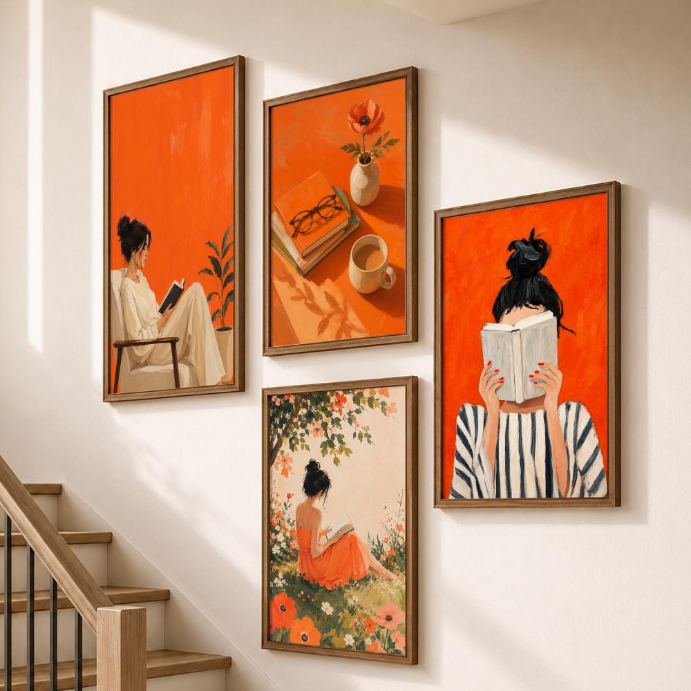 Orange Cozy Women Reading Coff - огляд і ціна Home Bathroom Scene