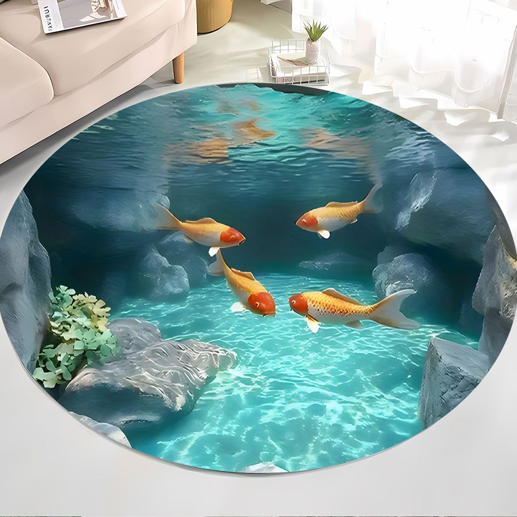Koi Fish Pond Round Rug Fleece - огляд і ціна Home Bathroom Scene