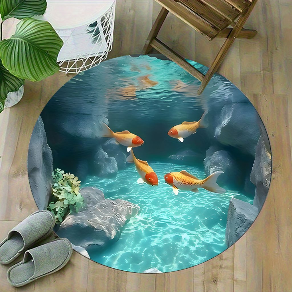 Koi Fish Pond Round Rug Fleece - огляд і ціна Home Bathroom Scene