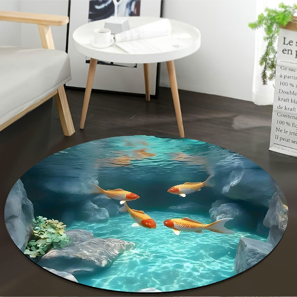 Koi Fish Pond Round Rug Fleece - огляд і ціна Home Bathroom Scene
